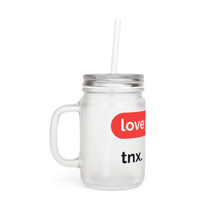 Customizable Frosted Glass Mason Jar Mug Set - 16oz LOVE Design for Unique Beverage Experience