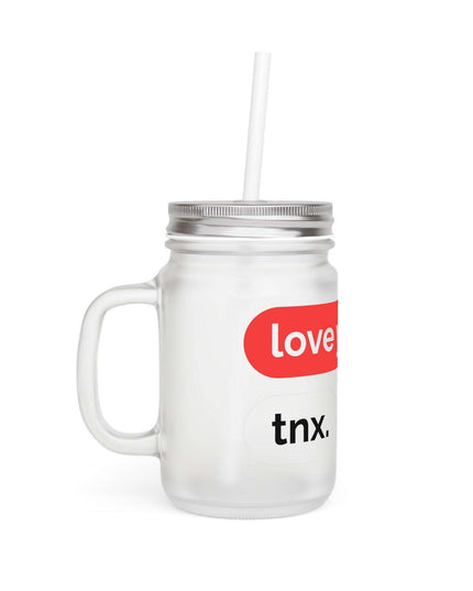 Customizable Frosted Glass Mason Jar Mug Set - 16oz LOVE Design for Unique Beverage Experience