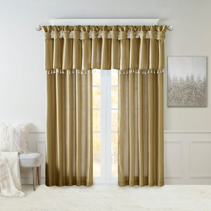 Room and Decor Lightweight Faux Silk Valance with Beads, 50x26" Bronze