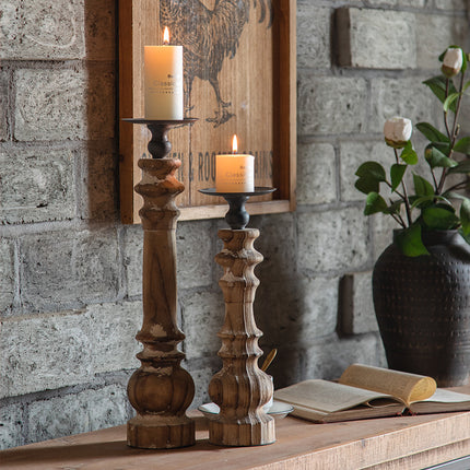 American Retro Nostalgic Solid Wood Candle Holder Ornaments