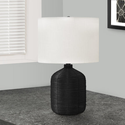 Room & Decor Modern 23"H Black Rattan Table Lamp with Ivory Shade