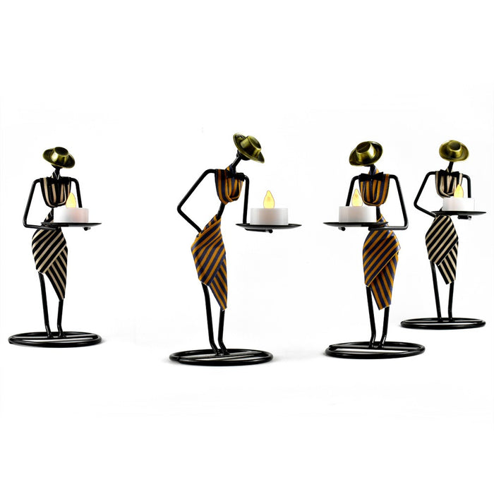 Vintage Iron Tealight Candle Holders Featuring Artistic Women Figures