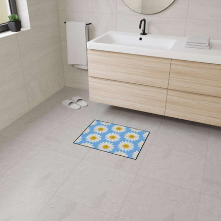 Chic Blue Daisy Area Rug with Elegant Black Border - Luxury Floor Mat by Maison d'Elite