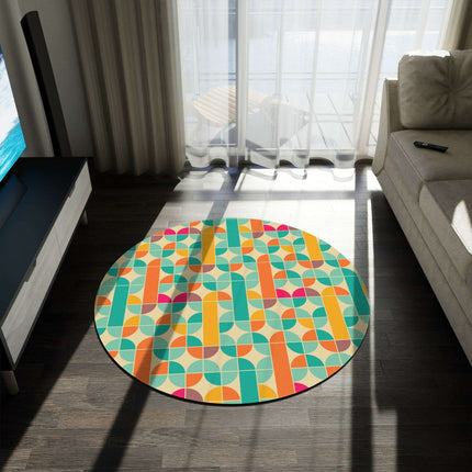 Vibrant Retro Plush Round Area Rug - Stylish Patterns, Soft Polyester Chenille - Essential Home Accent
