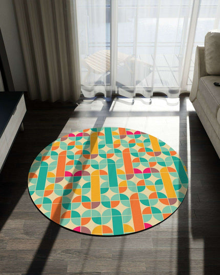 Vibrant Retro Plush Round Area Rug - Stylish Patterns, Soft Polyester Chenille - Essential Home Accent