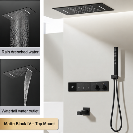 LED Digital Thermostatic Shower Set with Ceiling Rain Head & Slide Bar
