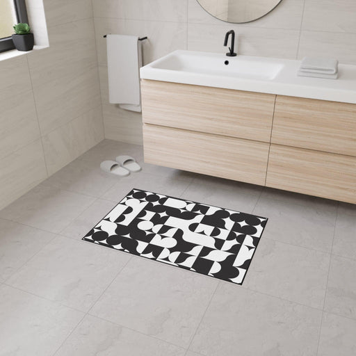 Sophisticated Custom Black and White Polyester Floor Mat