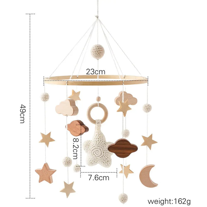 Wooden Musical Baby Rattle Mobile with Crib Bell for Newborns – Infant Hanging Toy Holder for 0-24 Months