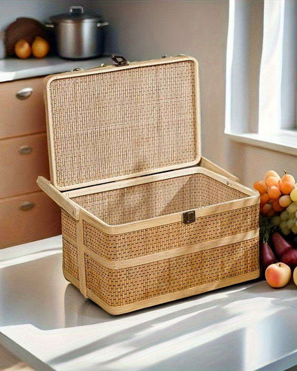 Eco-Friendly Handwoven Bamboo Basket for Picnics and Storage - 12.99" x 7.09" x 5.12"