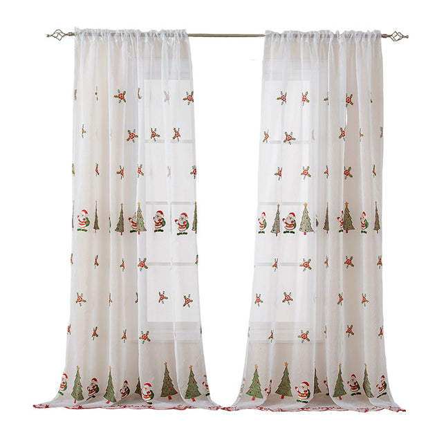 Peekaboo Studio Christmas Curtain with Tree Embroidery, Festive Design