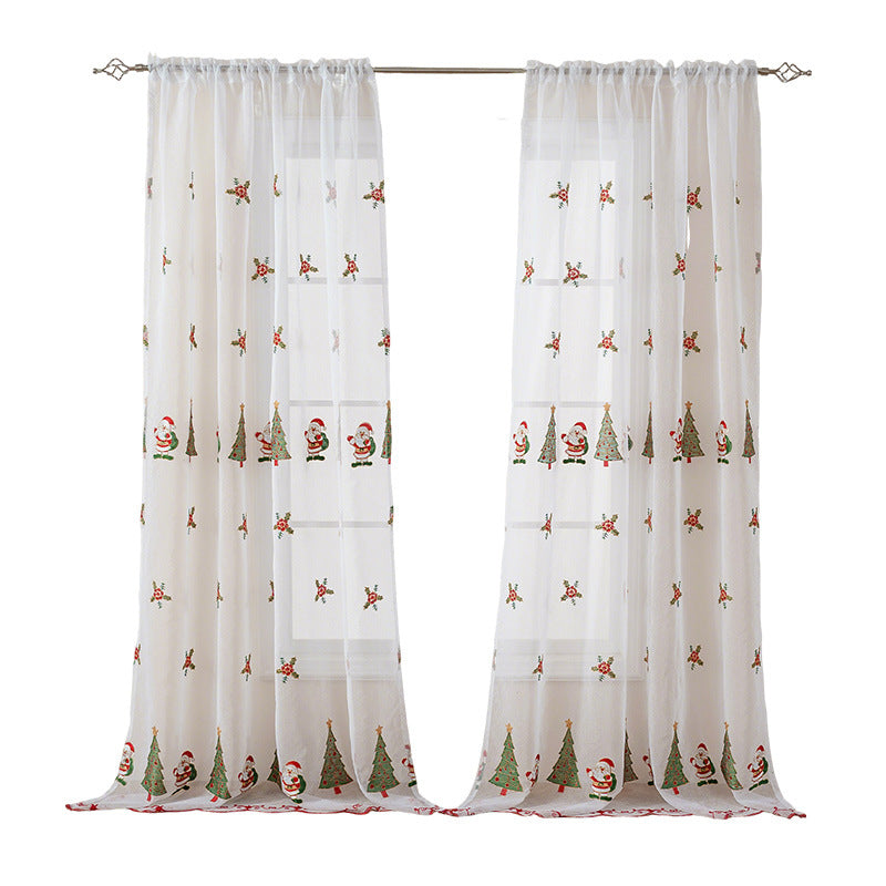 Peekaboo Studio Christmas Curtain with Tree Embroidery, Festive Design