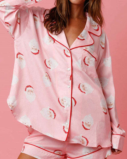 Satin Printed Santa Claus Two-piece Suit Home