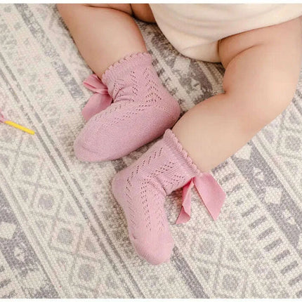 Adorable Cotton Baby Girl Socks with Stylish Bows - Breathable Short Socks