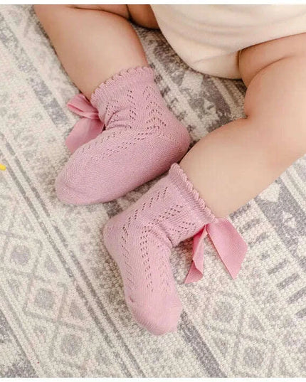 Adorable Cotton Baby Girl Socks with Stylish Bows - Breathable Short Socks