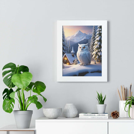 Sustainable Winter Owl Framed Wall Art: Elegant Eco-Friendly Decor for Your Home