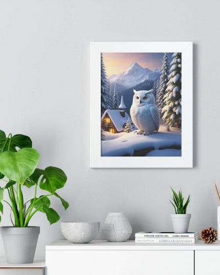 Sustainable Winter Owl Framed Wall Art: Elegant Eco-Friendly Decor for Your Home