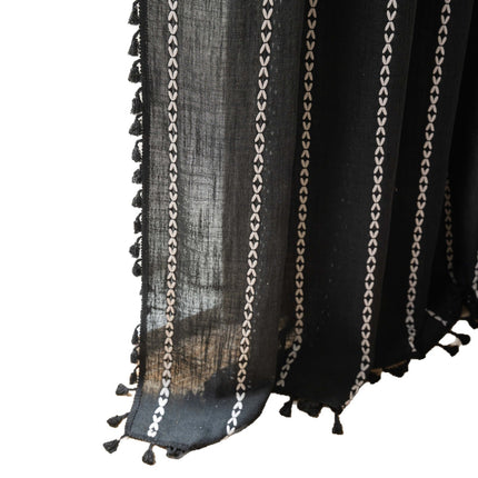 Peekaboo Studio Black and White Jacquard Curtain Rod Set, Pocket Style