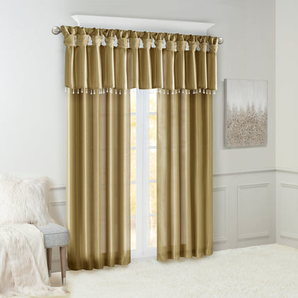 Room and Decor Lightweight Faux Silk Valance with Beads, 50x26" Bronze