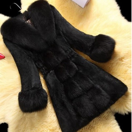 Women's Faux Fur Coat with Statement Collar and Cuffs