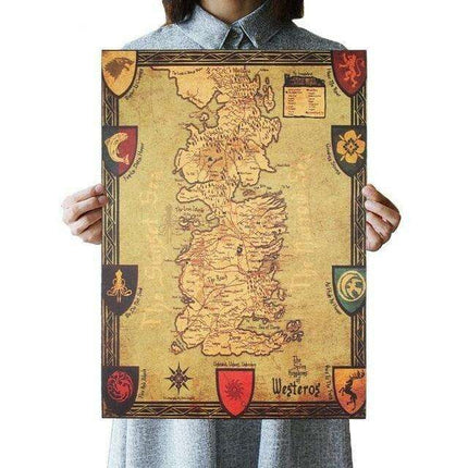 Westeros Map Retro Kraft Paper Wall Art - Game of Thrones Vintage Poster