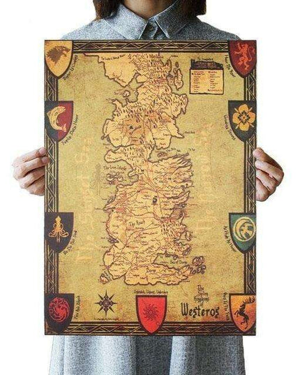 Westeros Map Retro Kraft Paper Wall Art - Game of Thrones Vintage Poster