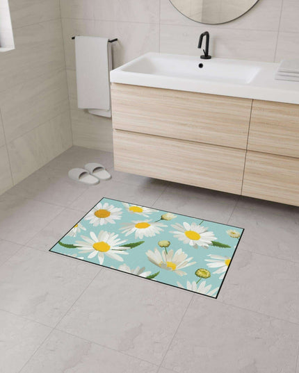 Chic Blue Daisy Deluxe Area Rug with Elegant Black Accents and Anti-Slip Base