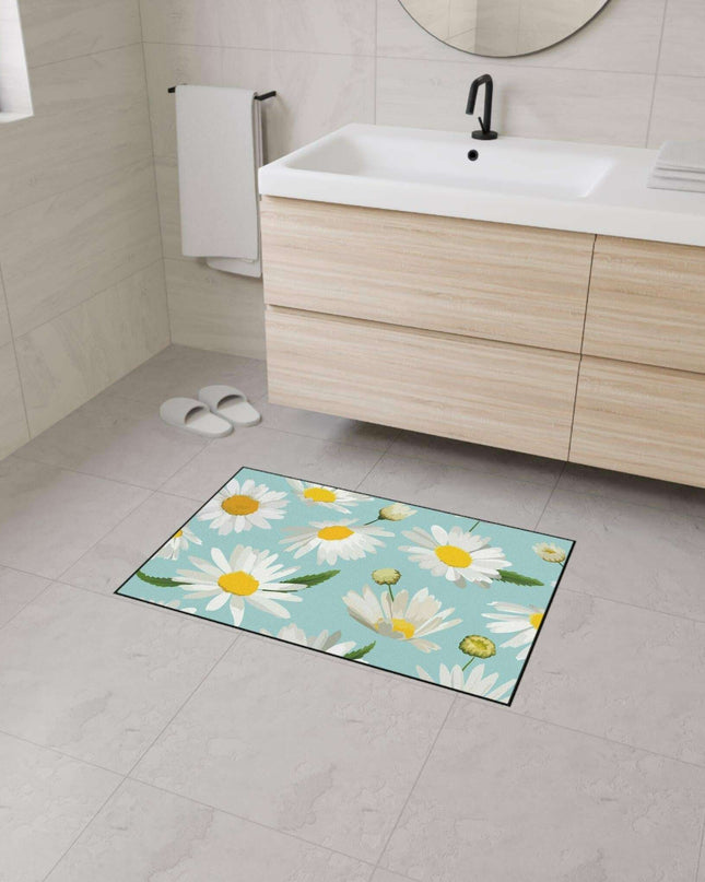 Chic Blue Daisy Deluxe Area Rug with Elegant Black Accents and Anti-Slip Base