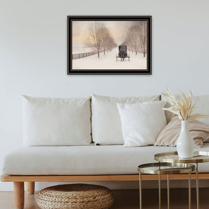 Lori Deiter Snowy Amish Lane Black Framed Wall Art - Rustic Home Decor