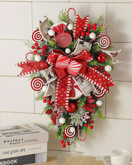 Christmas Wreath Candy Upside Down Tree Garland Artificial Xmas Ornament Hpme Porch Window Door Wall Hanging Decoration