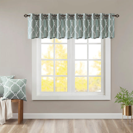 Room & Decor Fretwork Print Grommet Top Valance, Seafoam White, 50x18