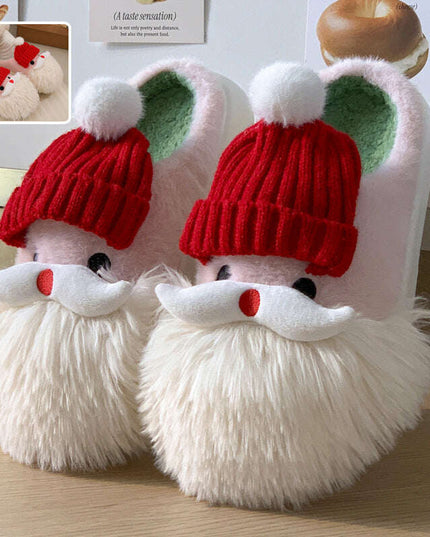 Cute Christmas Santa Claus Home Slippers Winter Warm Indoor Non-slip Floor Plush Shoes For Women