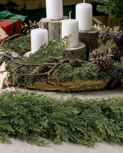 Christmas Pine Needle Garland Soft Rubber Feel Norfolk Pine Cypress Rattan