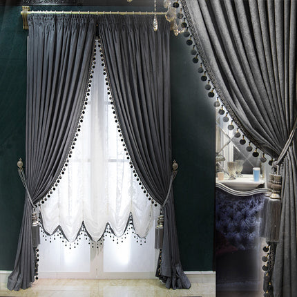 Peekaboo Studio Gray Velvet Blackout Curtains - European Style, Living