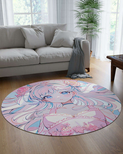 Fantasy Dreams Anime Round Rug - Whimsical Chenille Rug with Vibrant Designs