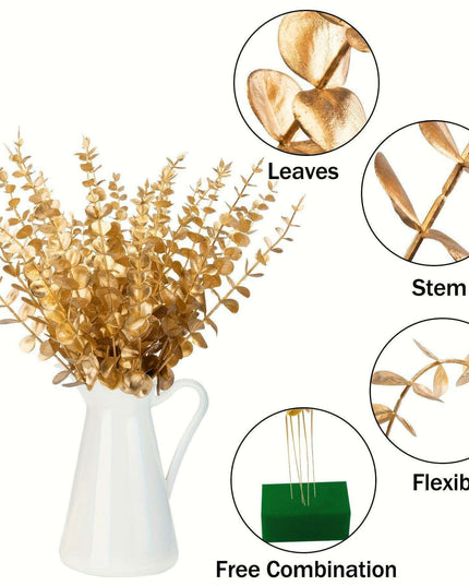 Elegant Golden Eucalyptus Stem Bundle - 15 Pieces for Festive Home Decor