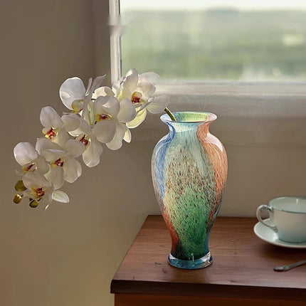 Chinese Style Blue Transparent Glass Table Vase For Living Room Decor