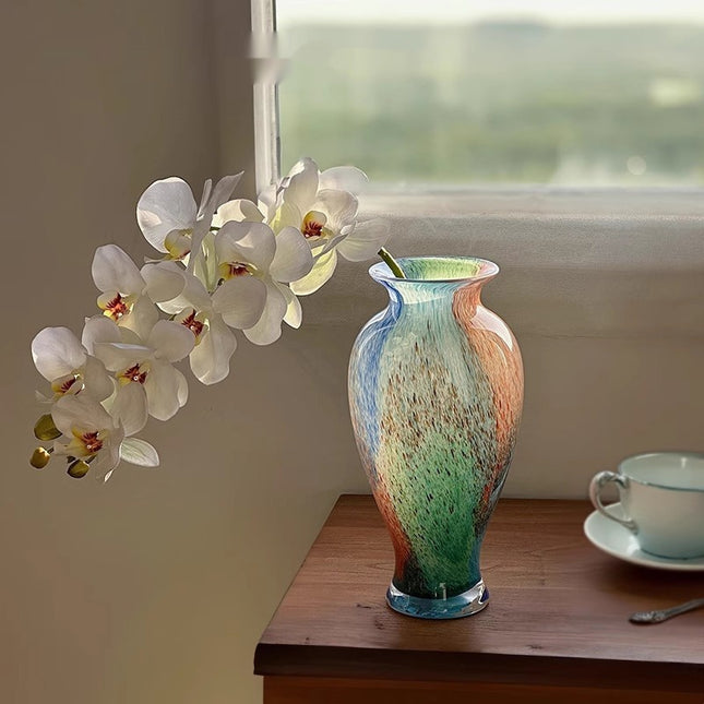 Chinese Style Blue Transparent Glass Table Vase For Living Room Decor
