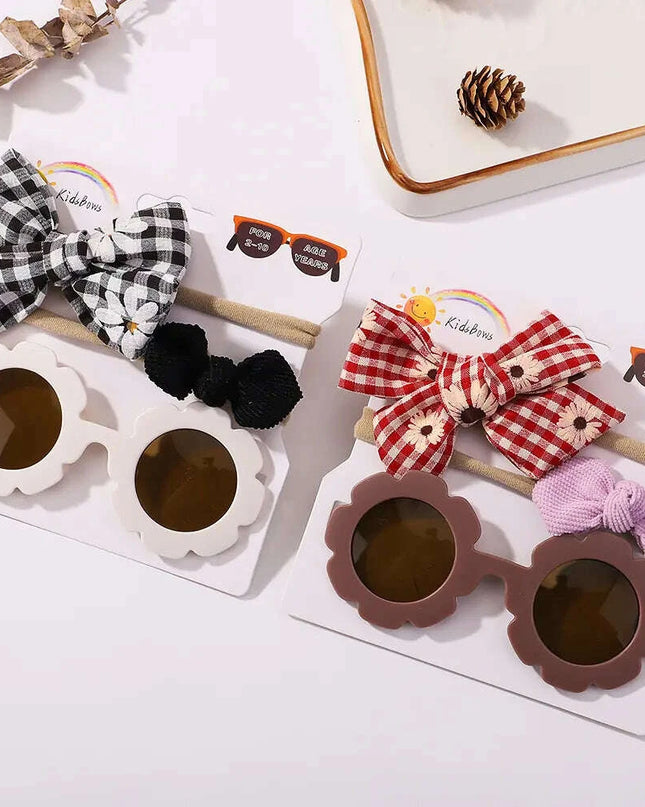3Pcs/Set Newborn Print Bowknot Headbands and Cute Round Sunglasses