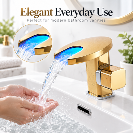 Waterfall LED Basin Faucet with Colour-Changing Temperature Display