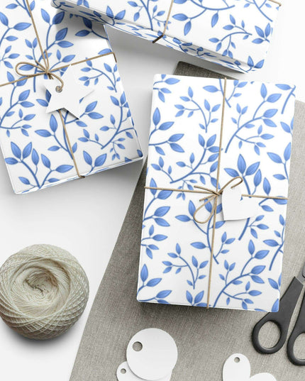Chic Customizable Blue Floral Gift Wrap Paper Set: Premium Eco-Friendly Matte and Satin Finishes with Multiple Size Choices