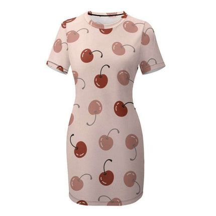 Elegant White Summer Dress with Short Sleeves and Round Neck for Women