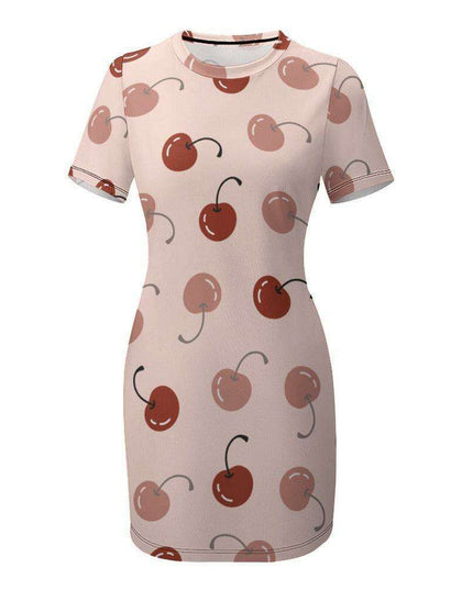 Elegant White Summer Dress with Short Sleeves and Round Neck for Women