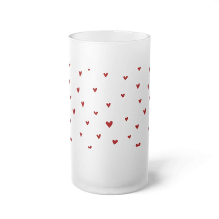 Elegant 16oz Valentine Red Heart Frosted Glass Beer Mug - For the Sophisticated Enthusiast