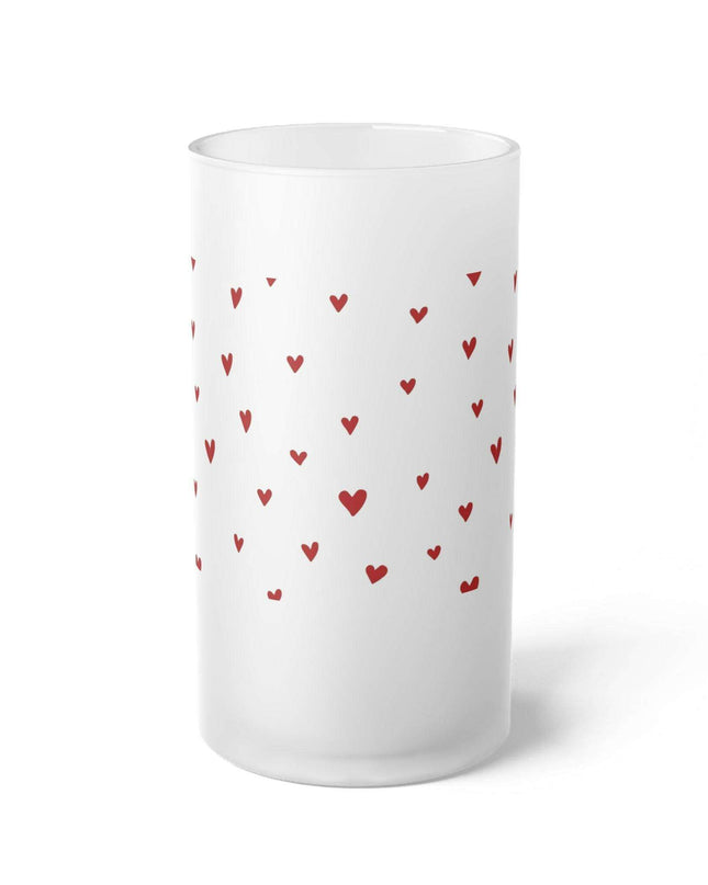 Elegant 16oz Valentine Red Heart Frosted Glass Beer Mug - For the Sophisticated Enthusiast