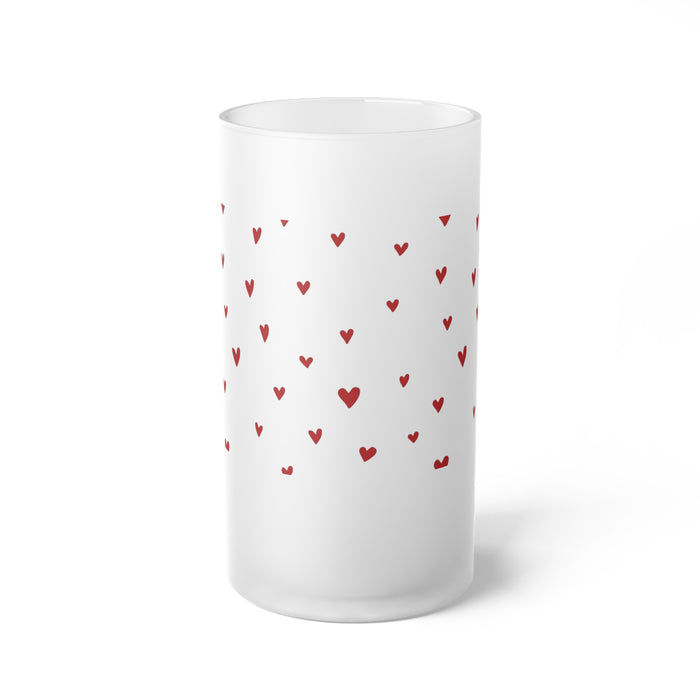 Valentine Red Heart Frosted Glass Beer Mug - Iconic 16oz Stein for Stylish Sipping