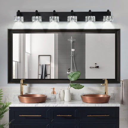 Room & Decor Modern 6-Light Matte Black LED Vanity Light with Crystal
