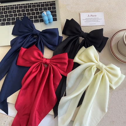 Korean Satin Ribbon Bow Hair Clip – 4 Colours