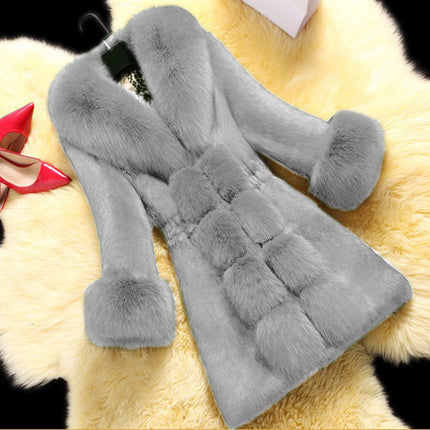 Women's Faux Fur Coat with Statement Collar and Cuffs