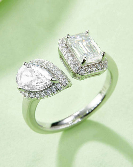 Sophisticated 1 Carat Moissanite & Zircon Accent Sterling Silver Open Ring - A Masterpiece of Artistry and Enduring Elegance