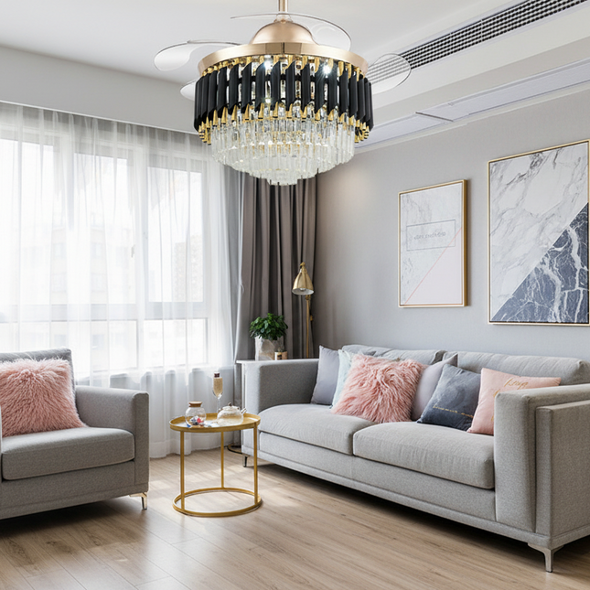 LED Frequency Conversion Fan Light Crystal Chandelier